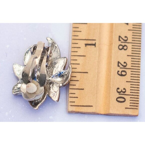 Vintage Cerulean Floral Clip On Earrings | J10 - Picture 2 of 2